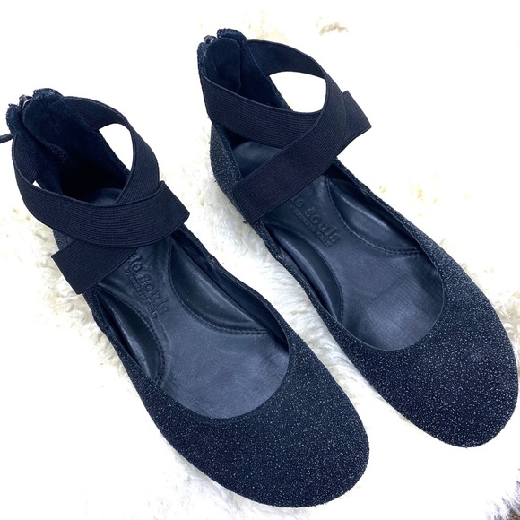 gentle souls Shoes - Gentle Souls Black Glitter Ankle Wrap Ballet Flats